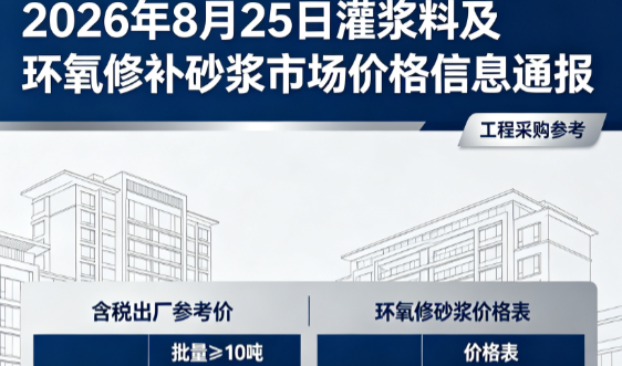 龙沙2026年8月25日灌浆料及环氧修补砂浆市场价格信息通报